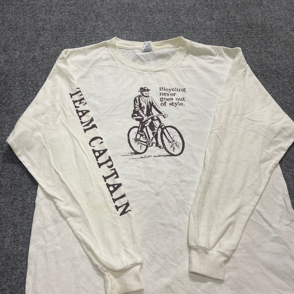 Vintage White "Bicycling never goes out of style" Pro Weight Long-Sleeve - Picture 4 of 7
